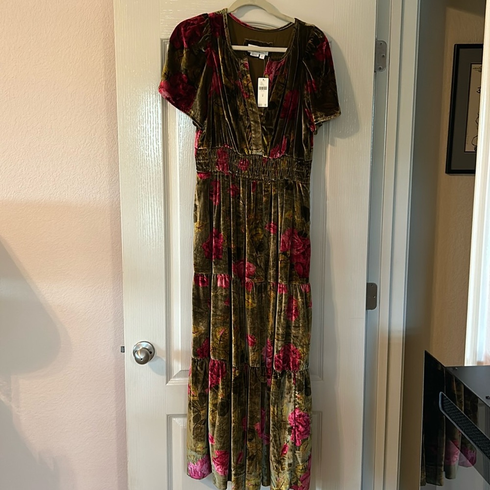 Anthropologie Size Medium Floral Velvet Dress